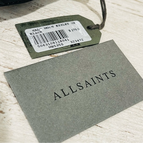 ALLSAINTS Half Moon Eyelet Shoulder Crossbody Bag Black 100% Lamb Leather NEW - Picture 6 of 16